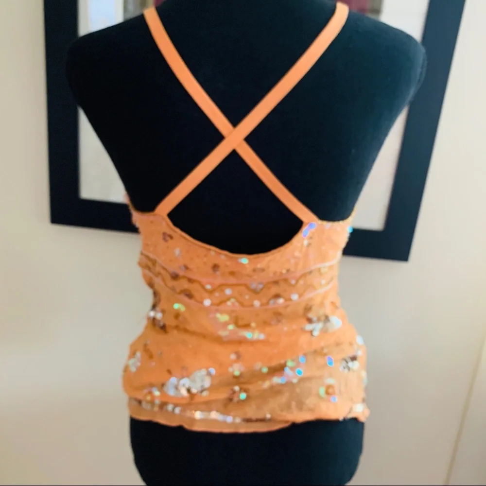Bebe orange sequined top xs - Picture 2 of 4